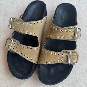Isabel Marant Gold Double-Strap Eyelet Buckle Sandals